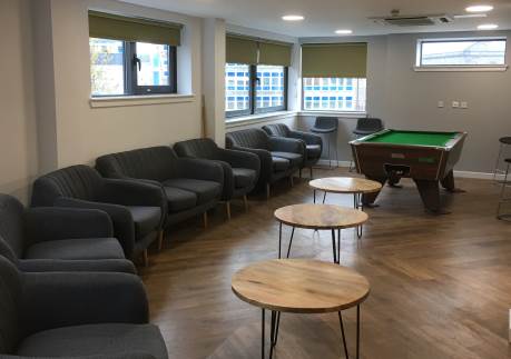 Refurbishment of Student Common Room, with seating and a pool table